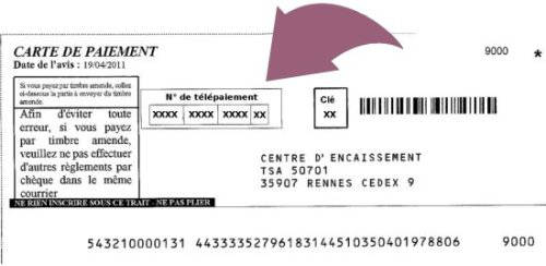 numéro de télépaiement à renseigner sur www.amendes.gouv.fr